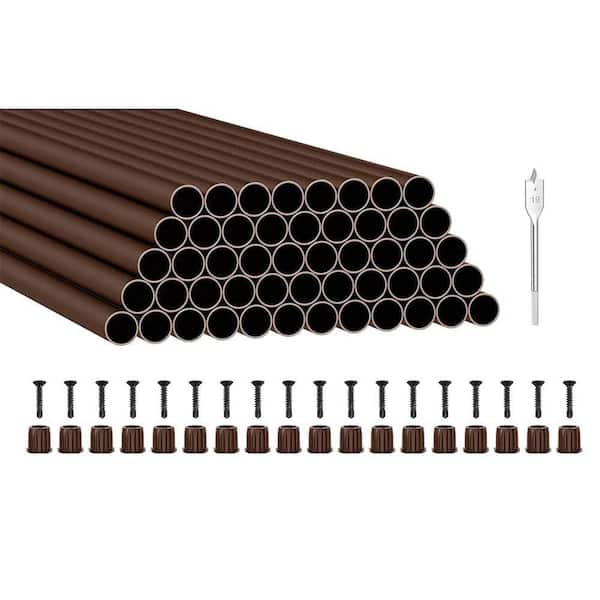 Afoxsos 50 Pack 26 Aluminum Deck Balusters with Anti-UV Connectors and Screws, 3/4 Diameter Brown Hollow Spindles