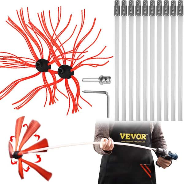 VEVOR Chimney Sweep Kit 33 ft. Chimney Brush Kit with 10 Nylon Rods and 2 Brush Head Rotary Chimney Cleaning Kit