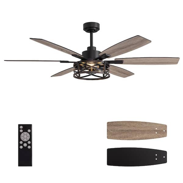 60 in. Farmhouse Wood Grain Caged Ceiling Fan with Light, Included Remote and App Control for Indoor/Outdoor Use