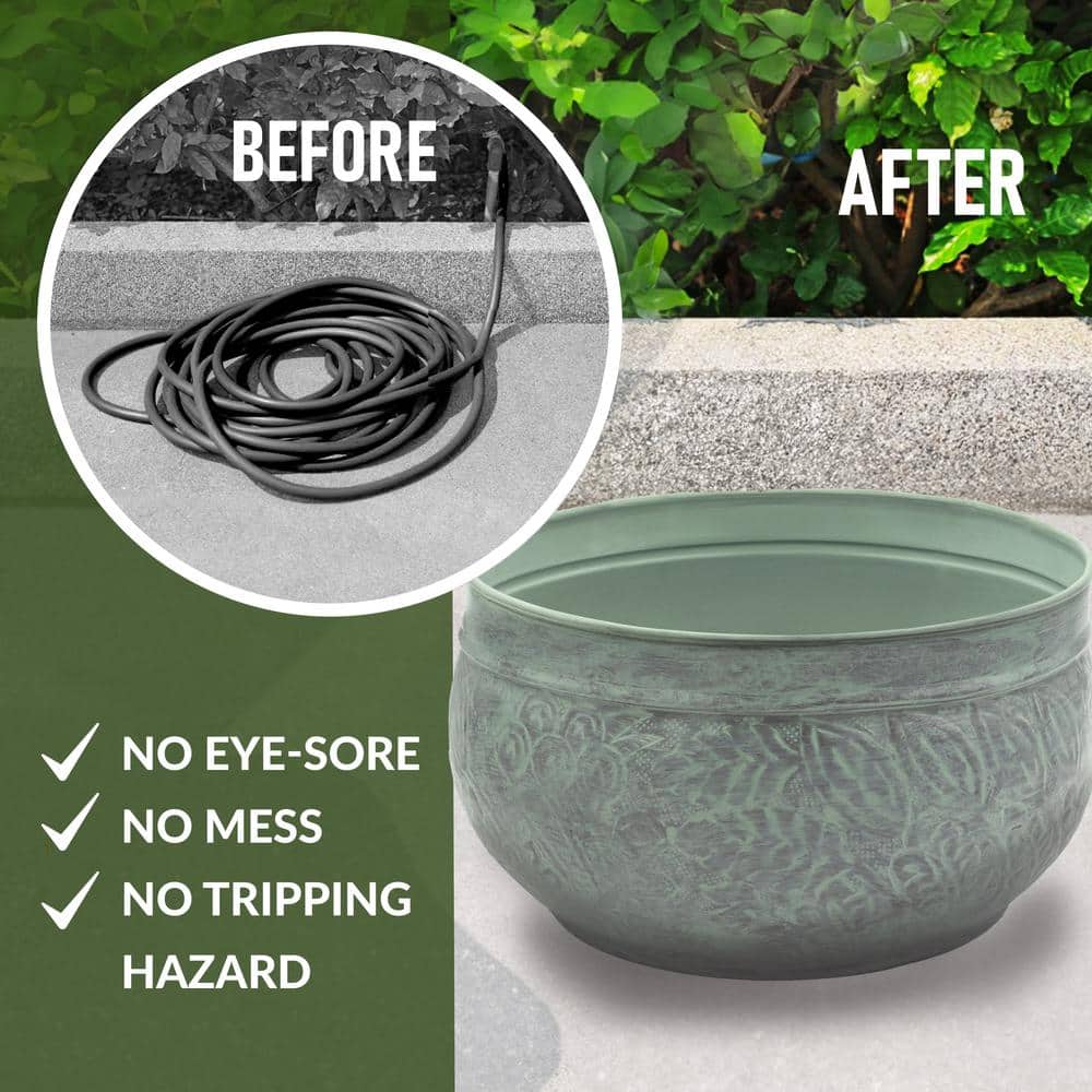 Large Blue Verde Copper Garden Hose Pot with Fern Details