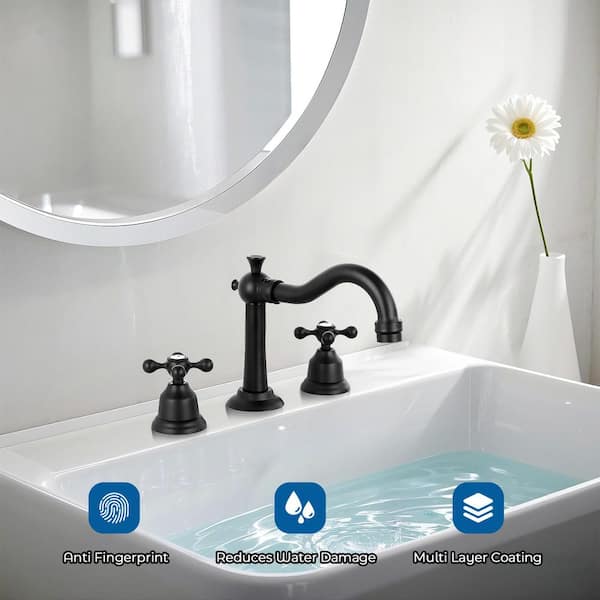 Double Handle 8 in. Widespread Bathroom Faucet 3 Hole Bathroom Sink Faucet in Matte Black