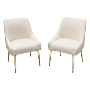 White and Gold Velvet Sloped Arms Dining Chair (Set of 2)