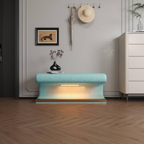 Lirago Blue-Green 37 in. Leather Bedroom Bench with LED Sensor Light