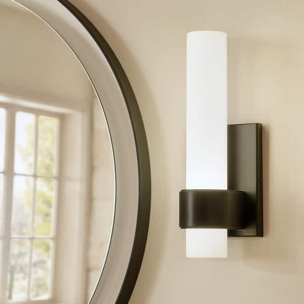 KICHLER Elan Izza 1-Light Matte Black Modern Integrated LED Dimmable Wall Sconce Light with Satin Etched Glass