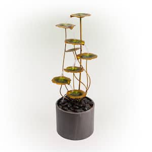 31 in. Tall Indoor/Outdoor Multi-Tiered Lily Pads Metal Fountain with Stones