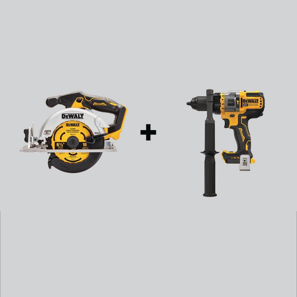 DEWALT 20V MAX Cordless Brushless 6-1/2 in. Circular Saw and 1/2 in. Hammer Drill/Driver with FLEXVOLT ADVANTAGE (Tools-Only) -  DCS565BWDCD999B