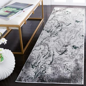 Craft Gray/Green 2 ft. x 8 ft. Abstract Marble Runner Rug