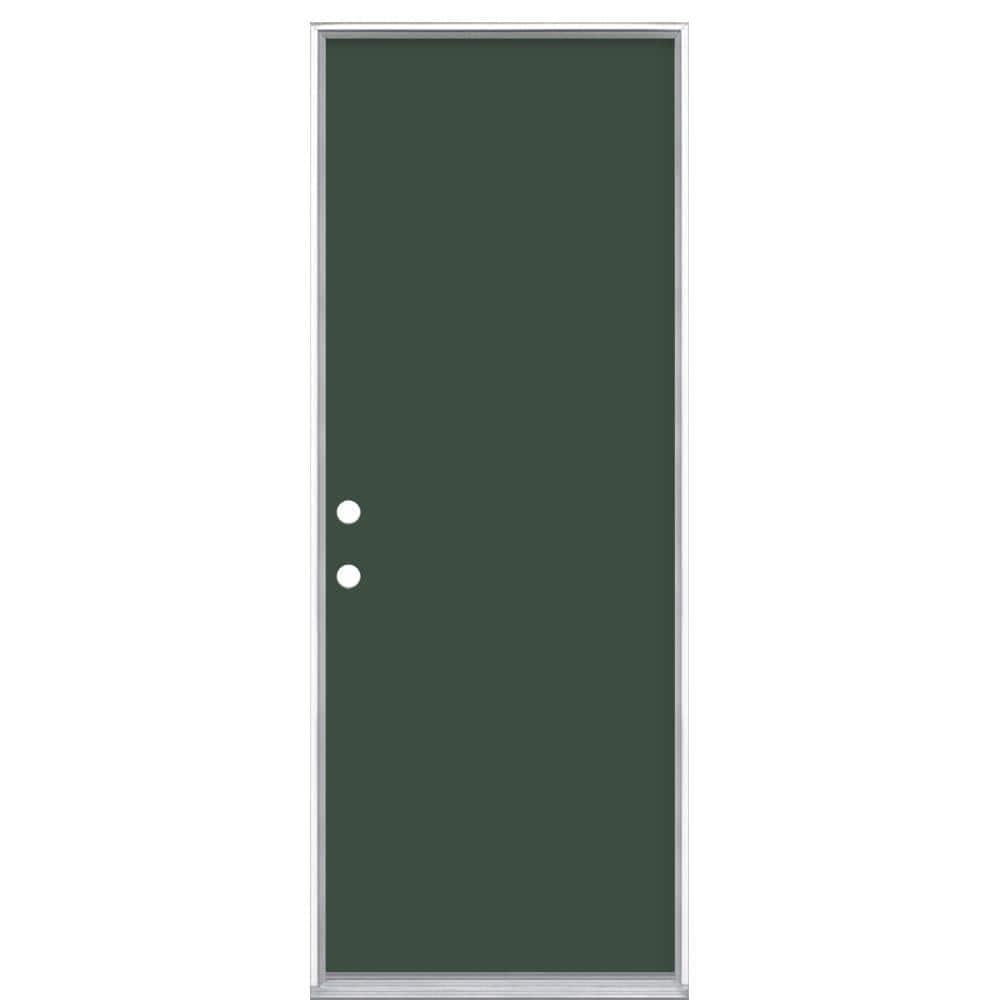 Masonite 30 in. x 80 in. Flush RightHand Inswing Conifer Painted Steel Prehung Front Exterior