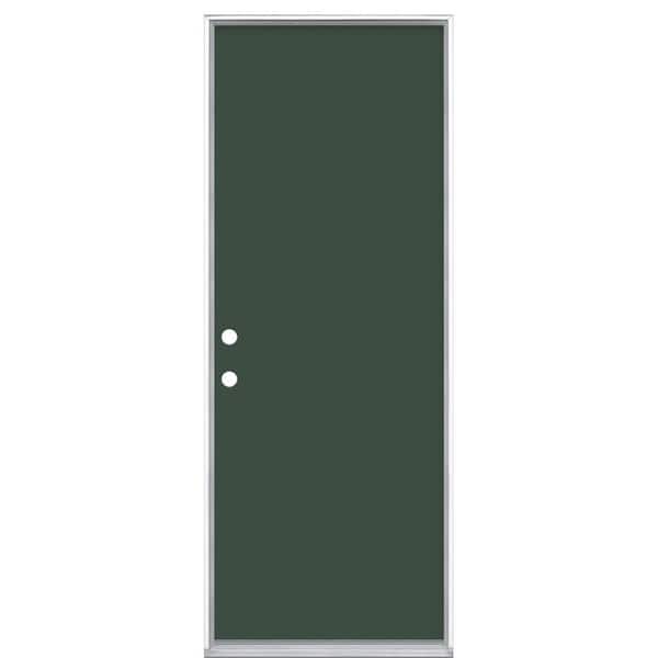 Masonite 30 in. x 80 in. Flush Right-Hand Inswing Conifer Painted Steel Prehung Front Exterior Door No Brickmold in Vinyl Frame
