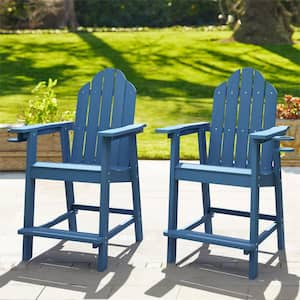 Sean Navy Blue Outdoor Bar Stool Patio Plastic Adirondack Chair Set of 2