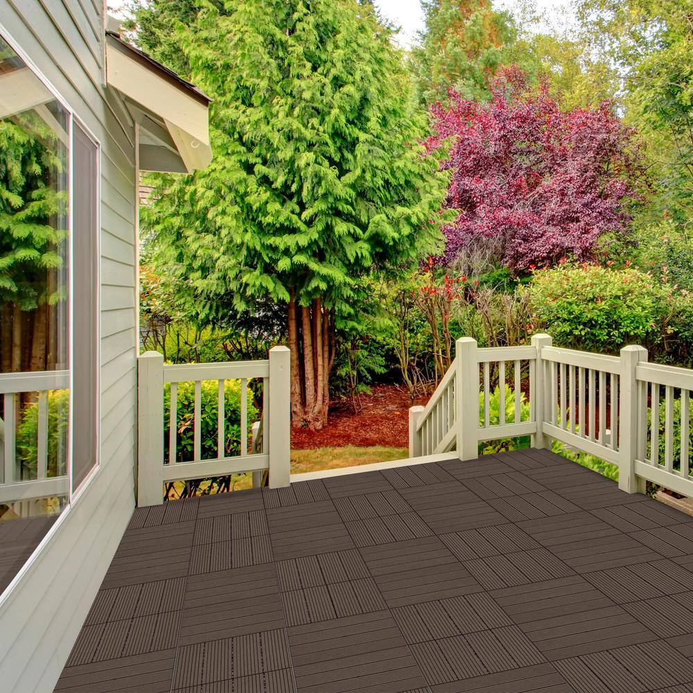 Mocha Brown Interlocking Composite Deck Tiles for Outdoor Flooring