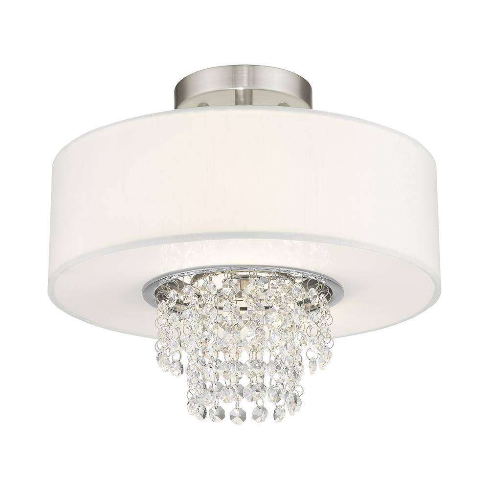 Carlisle Brushed Nickel 2-Light Drum Semi-Flush Mount with Crystal Accents