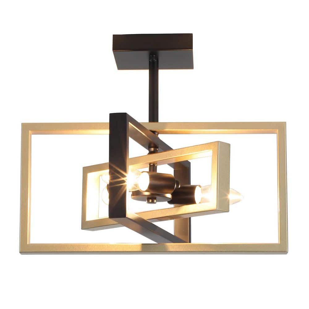 ADSENSTY 15.8 in. 3-Light Black and Gold Farmhouse Rectangle Semi