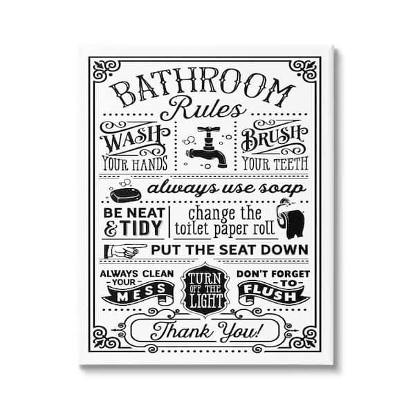 Stupell Industries Bathroom Rules Diagram List by Lettered and Lined 1-Piece Wrapped Unframed Abstract Graphic Art Print 36 in. x 48 in.
