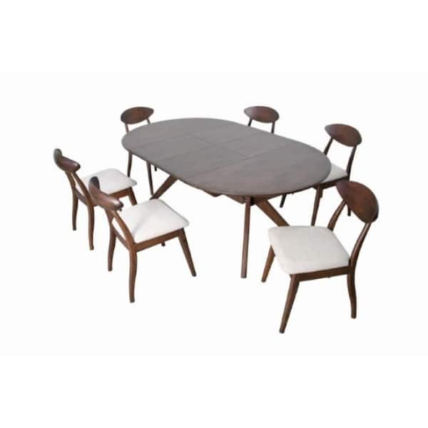 Walnut Brown, Ivory 30 in. 7-Piece Dining Set