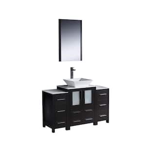 Torino 48 in. Vanity in Espresso with Glass Stone Vanity Top in White with White Basin and Mirror with 2 Side Cabinets