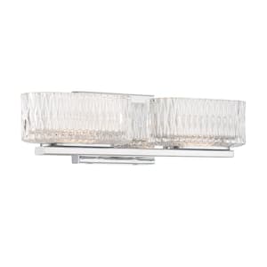 Sparren 16.75 in. 2-Light Chrome LED Vanity Light Bar with Clear Pressed Glass Shades