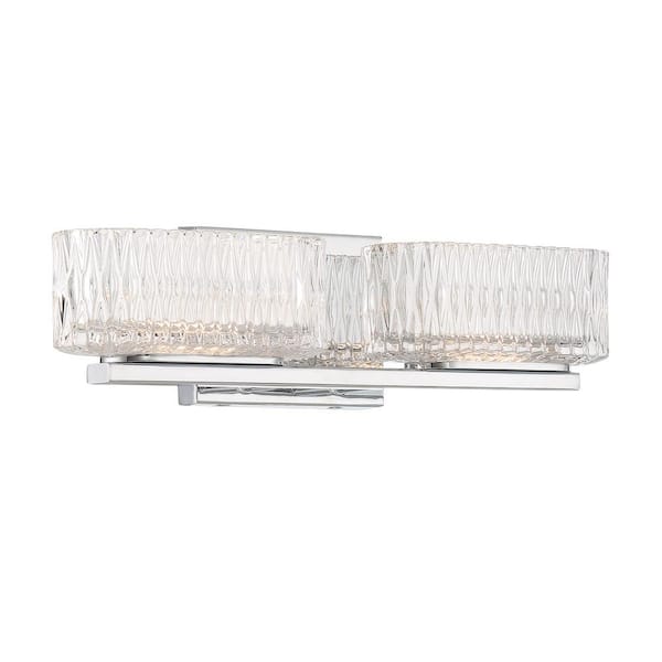 Minka Lavery Sparren 16.75 in. 2-Light Chrome LED Vanity Light Bar with Clear Pressed Glass Shades