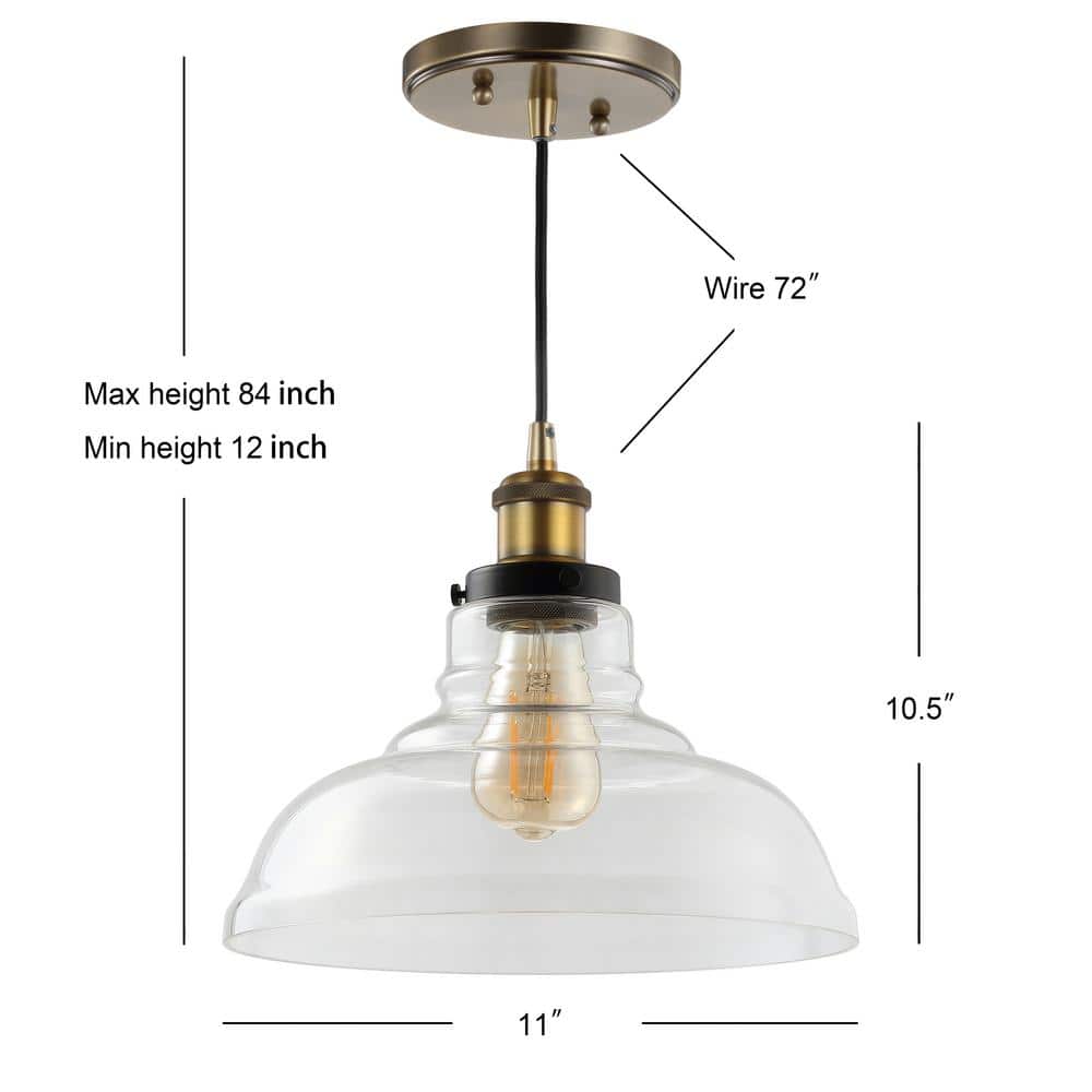 Litchfield 11" Brass and Glass Farmhouse LED Pendant
