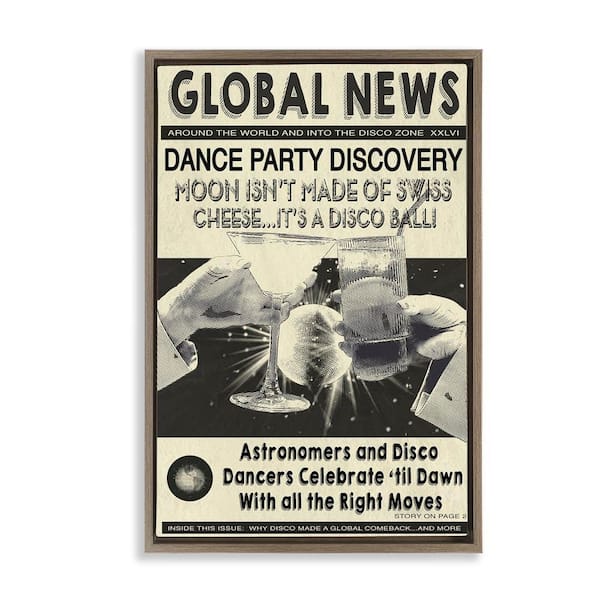 Stupell Industries Vintage Disco News Article by Graffi*tee Studios Brown Floater Frame Music Graphic Art Print 31 in. x 21 in.