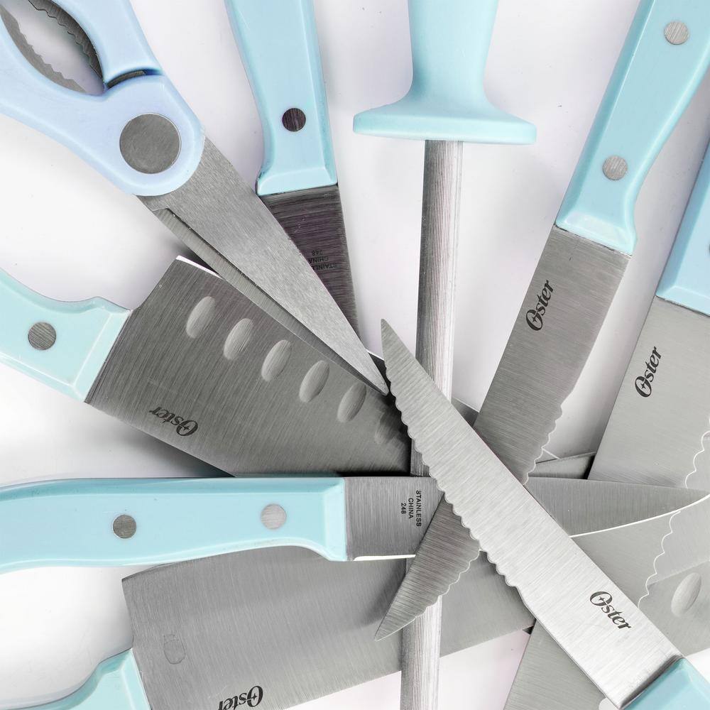 Oster Steffen 14 Piece Blue Stainless Steel Cutlery Set with Block