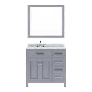 Caroline Parkway 36 in. W x 22 in. D x 34 in. H Single Sink Bath Vanity in Gray with Marble Top and Mirror