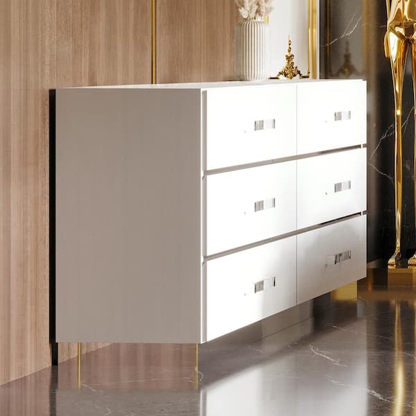 NEW CLASSIC HOME FURNISHINGS New Classic Furniture Europa White Wood 6-Drawers 59.9 in. Dresser
