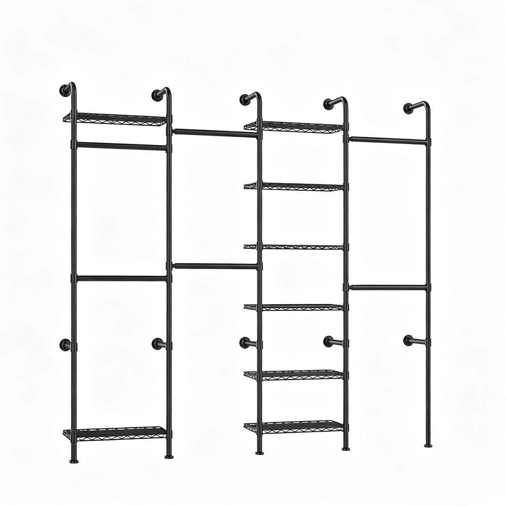 70.86 in. W x 88.58 in. H Wall Mounted Carbon Steel Closet Organizer with 8-Tier Wire Shelves, Expandable Clothes Rack