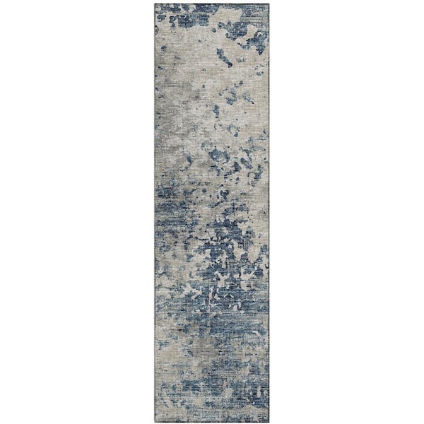 Accord Blue 2 ft. 3 in. x 7 ft. 6 in. Abstract Indoor/Outdoor Washable Area Rug