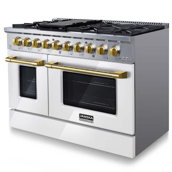 Professional 48 in. Freestanding Dual Fuel Range, 8-Burners, 6.7 cu. ft. Double Oven, Griddle in Lustrous White