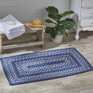 27 in. x 45 in. Blue and Stone Braided Rectangle Rug