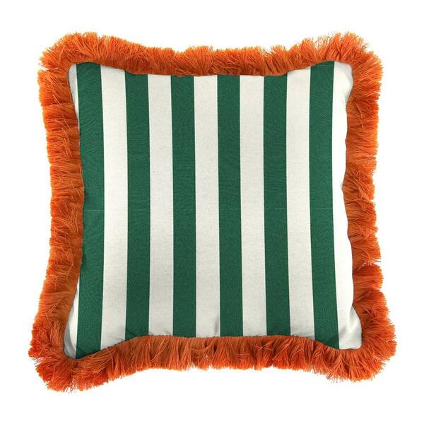 Jordan Manufacturing Sunbrella Mason Forest Green Square Outdoor Throw Pillow with Tuscan Fringe