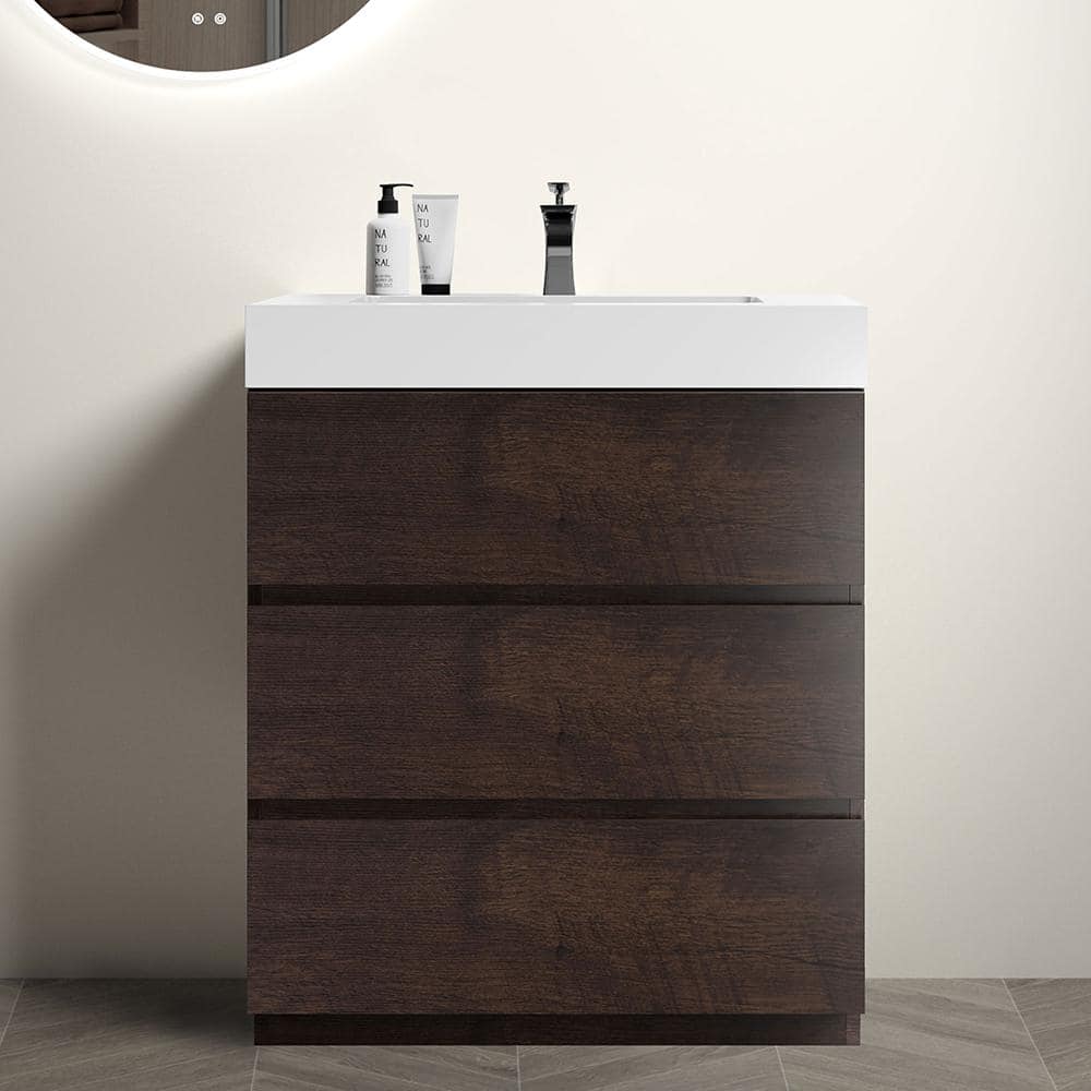 37 in. W x 30 in. D x 18.8 in. H Single White Sink Freestanding Bath Vanity in Rose Wood with Solid Surface Top -  MYCASS, BTMCBHOUZ037