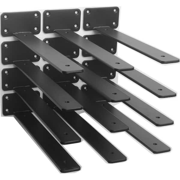 12-Pack 10 in. Black Hidden L Shelf Bracket, 1/5 in. Thicked Iron Floating Shelf Brackets, Industrial Metal Brackets