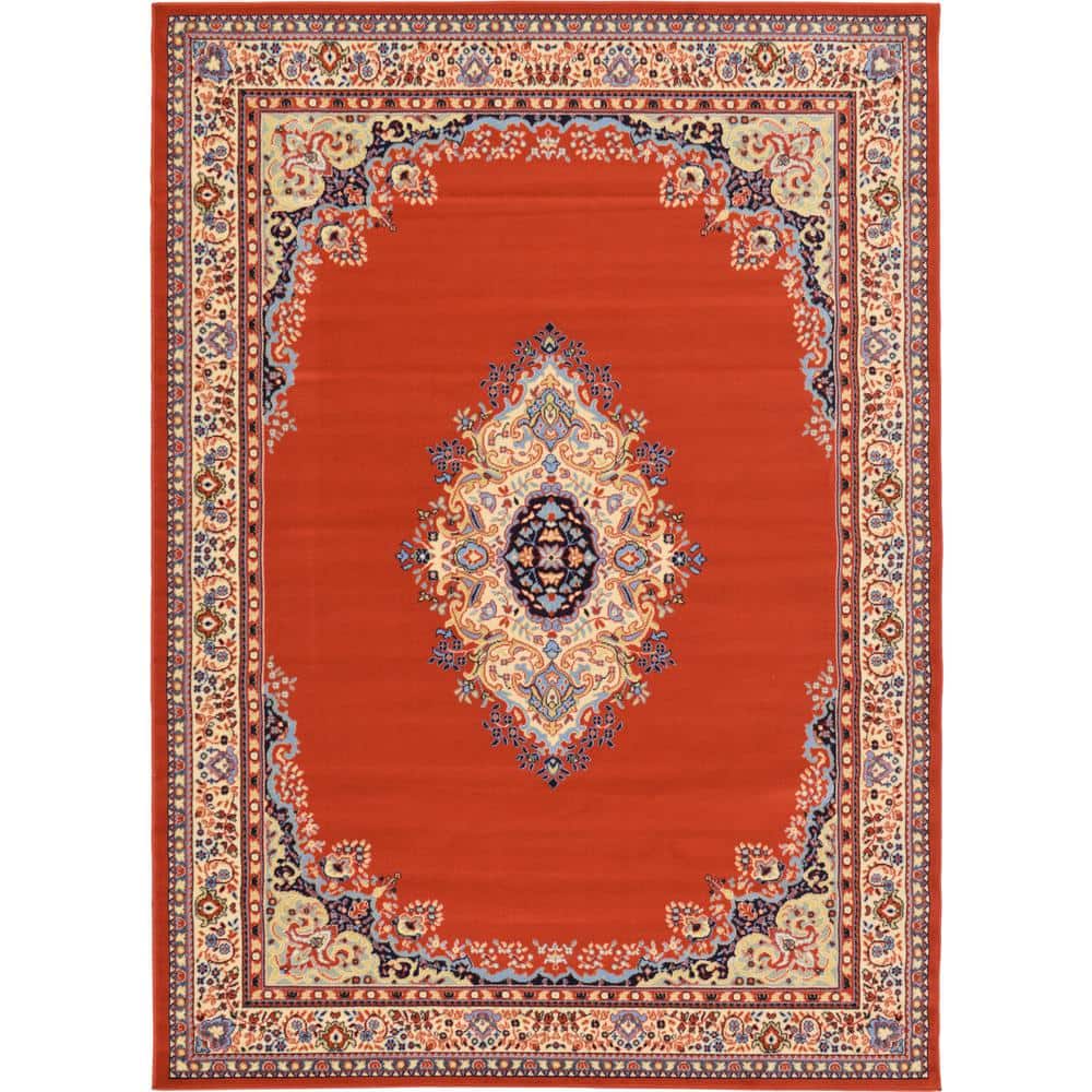 Handmade Terracotta Medallion 7' x 10' Easy Care Rug