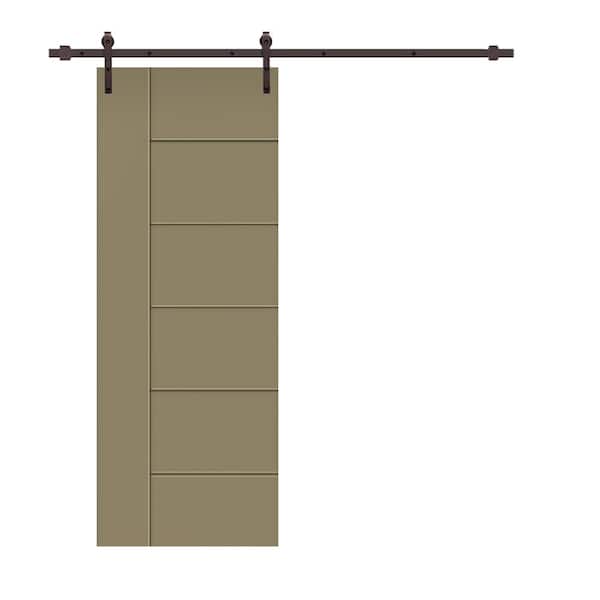 CALHOME Metropolitan Series 36 in. x 80 in. Olive Green Stained Composite MDF Paneled Sliding Barn Door with Hardware Kit