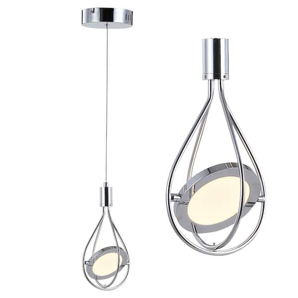 Orion 5.5 in. 1-Light Adjustable Modern Integrated LED Cluster Chrome Metal Pendant