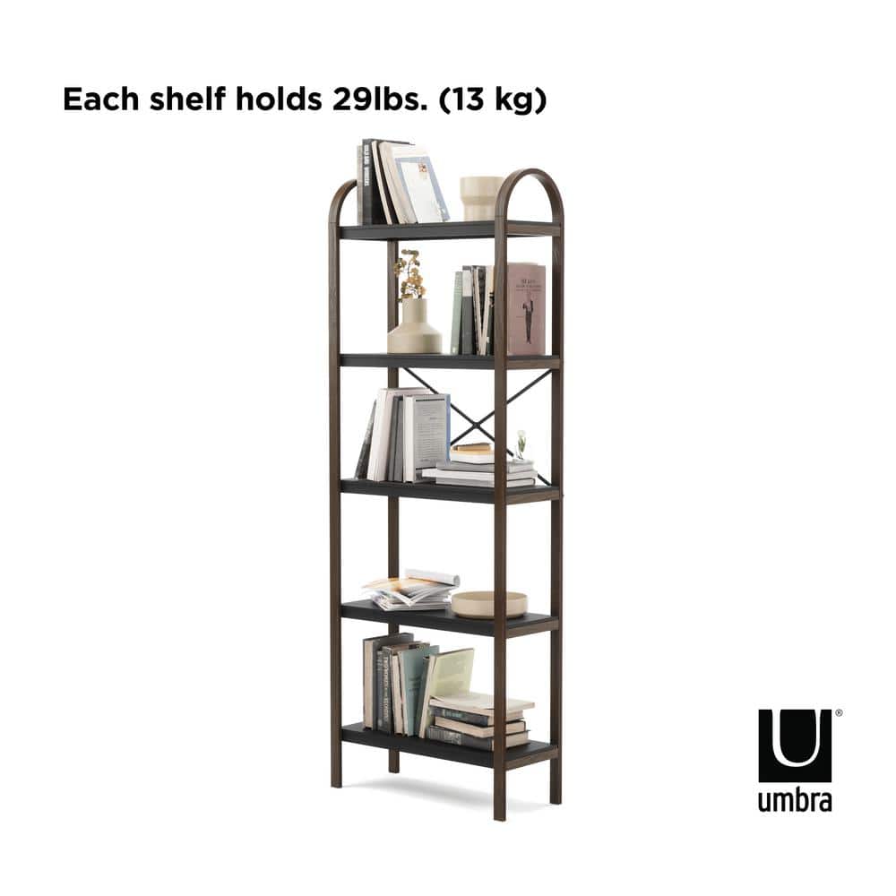 Bellwood Dark Brown Wood 5-Tier Over-the-Toilet Bookshelf