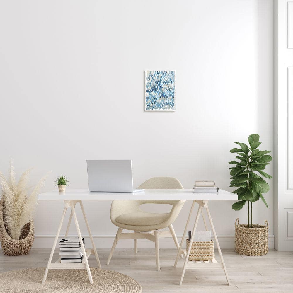 Soft Blue and Beige Abstract Canvas Print with White Frame, 11 x 14
