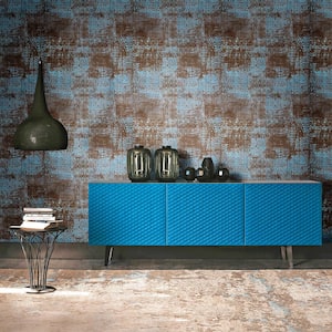 Allover Nero Blue Ironwork Texture Vinyl Non-Pasted Matte Repositionable Wallpaper