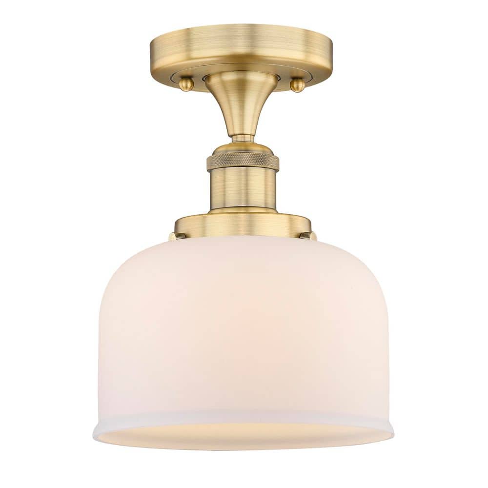 Bell 7.75 in. 1-Light Brushed Brass Art Nouveau Semi-Flush Mount with Frosted Glass Shade price history on PriceWatchPro