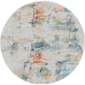 Global Vintage Ivory/Multicolor 4 ft. x 4 ft. Oriental Contemporary Round Area Rug