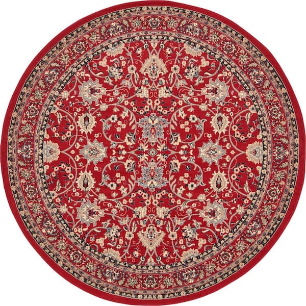 Unique Loom Sialk Hill Washington Red 8' 0 x 8' 0 Round Rug