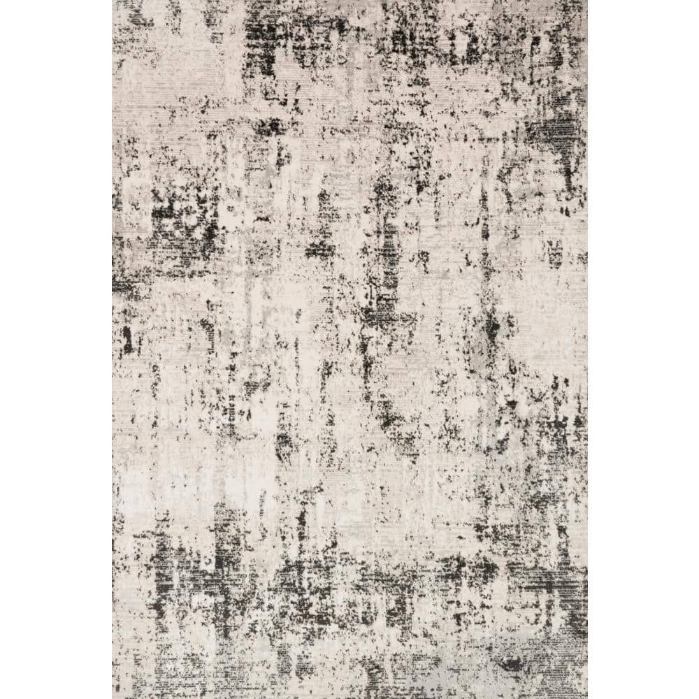 Large Gray and Black Abstract Synthetic Area Rug