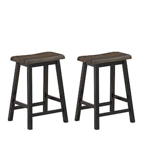 24 in. H Gray Backless Wood Saddle Seat Pub Chair Home Kitchen Dining Room Bar Stools (Set of 2)