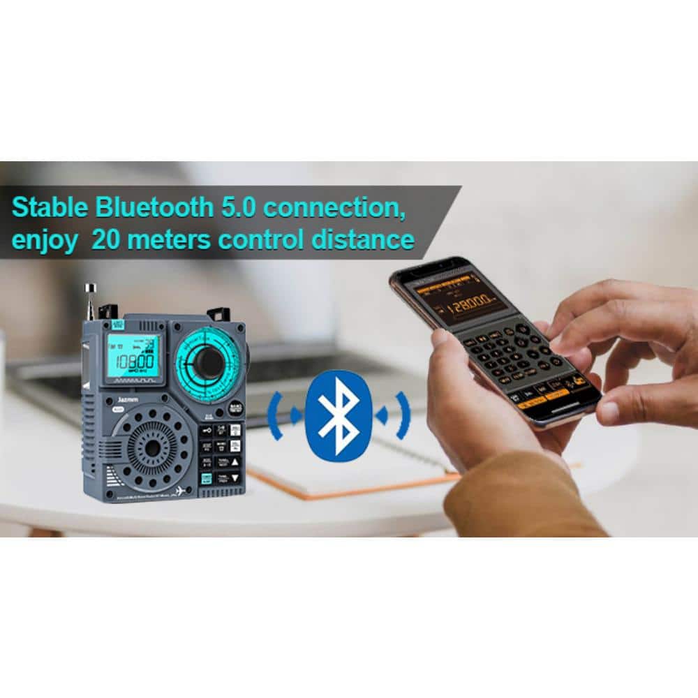 Portable Gray Multi-Band Shortwave Radio with Bluetooth and App Control