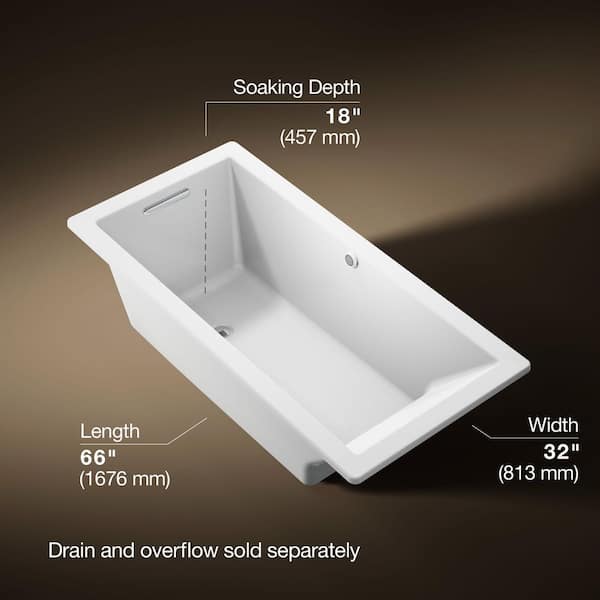 Underscore 66 in. x 32 in. Rectangular Soaking Bathtub with Reversible Drain in White