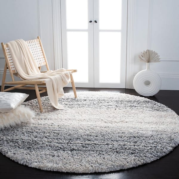 Fontana Shag 3 ft. x 3 ft. Ivory/Gray Gradient Round Area Rug