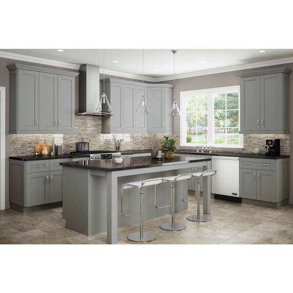 Contractor Express Cabinets Arlington Veiled Gray Plywood Shaker Stock Assembled Wall Kitchen Cabinet Soft Close 12 in W x 12 in D x 36 in H W1236L-AVG