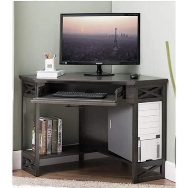 Leick Home 48 in.Corner Black Oak Writing Desk with Center